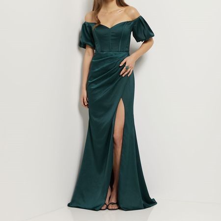 Abendkleid smaragdgrün schulterfrei Grösse 34 NEU