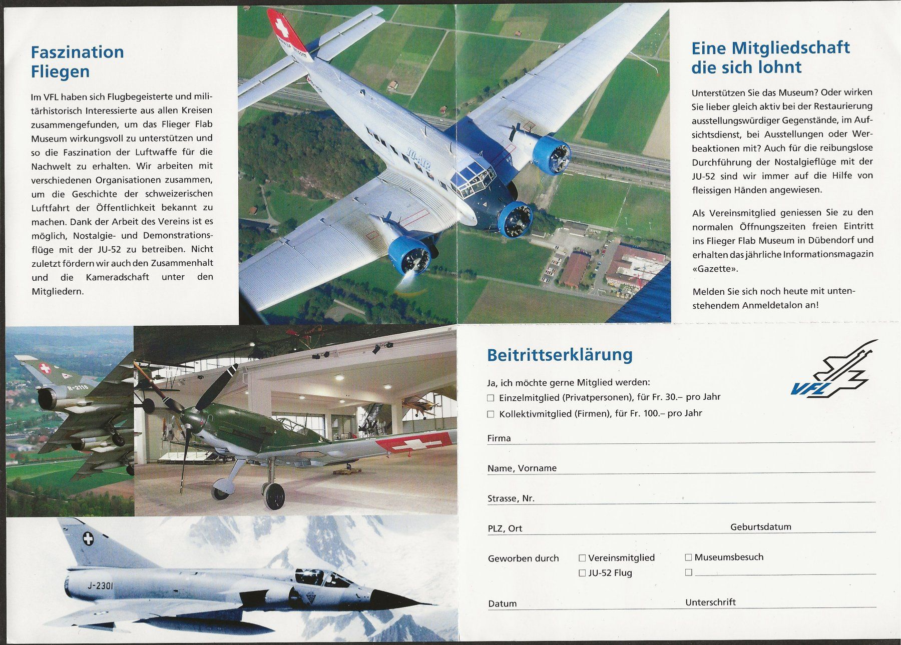 Schweizer Armee Documenti: Luftwaffe Freunde VFL Flugzeug Armee Schweiz Flyer Infoblatt – Usato da Müswangen venduto da buyin 1