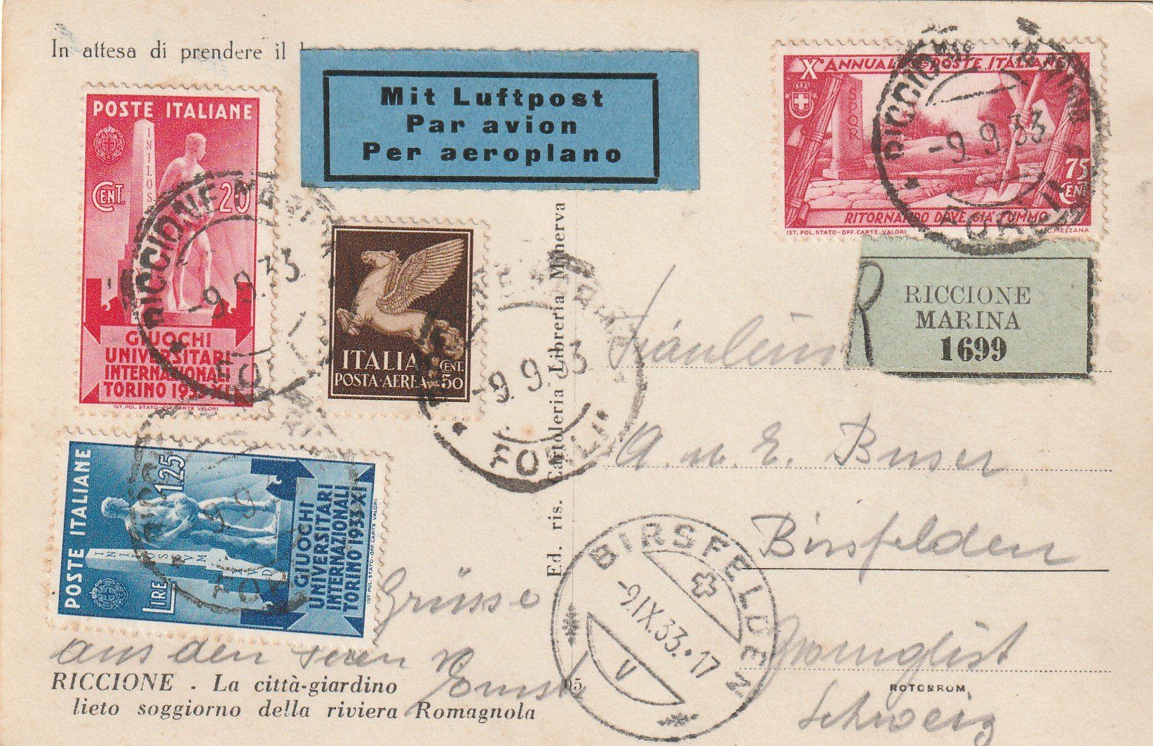 Tutti i francobolli: Italien Flugpost 1933 – Usato da Rorschacherberg venduto da fratovi2