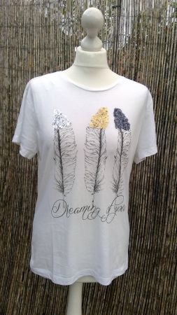 T-shirt blanc Blackbox motifs plumes à sequins, taille L