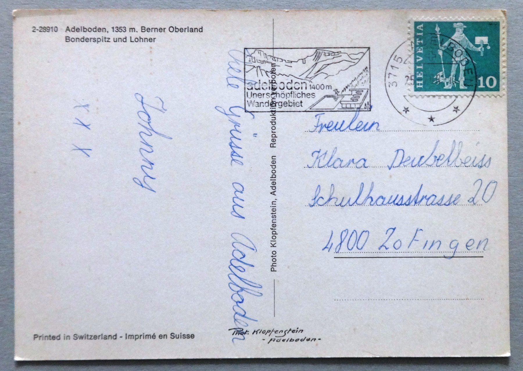 Cartoline postali: Adelboden, B.O. – Usato da Fétigny venduto da Billy2miny 1