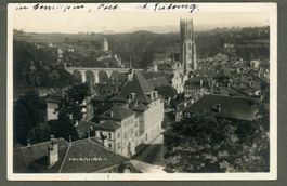 AK sw Fribourg FR Altstadt u. neue Zähringer-Brücke ≈1926 
