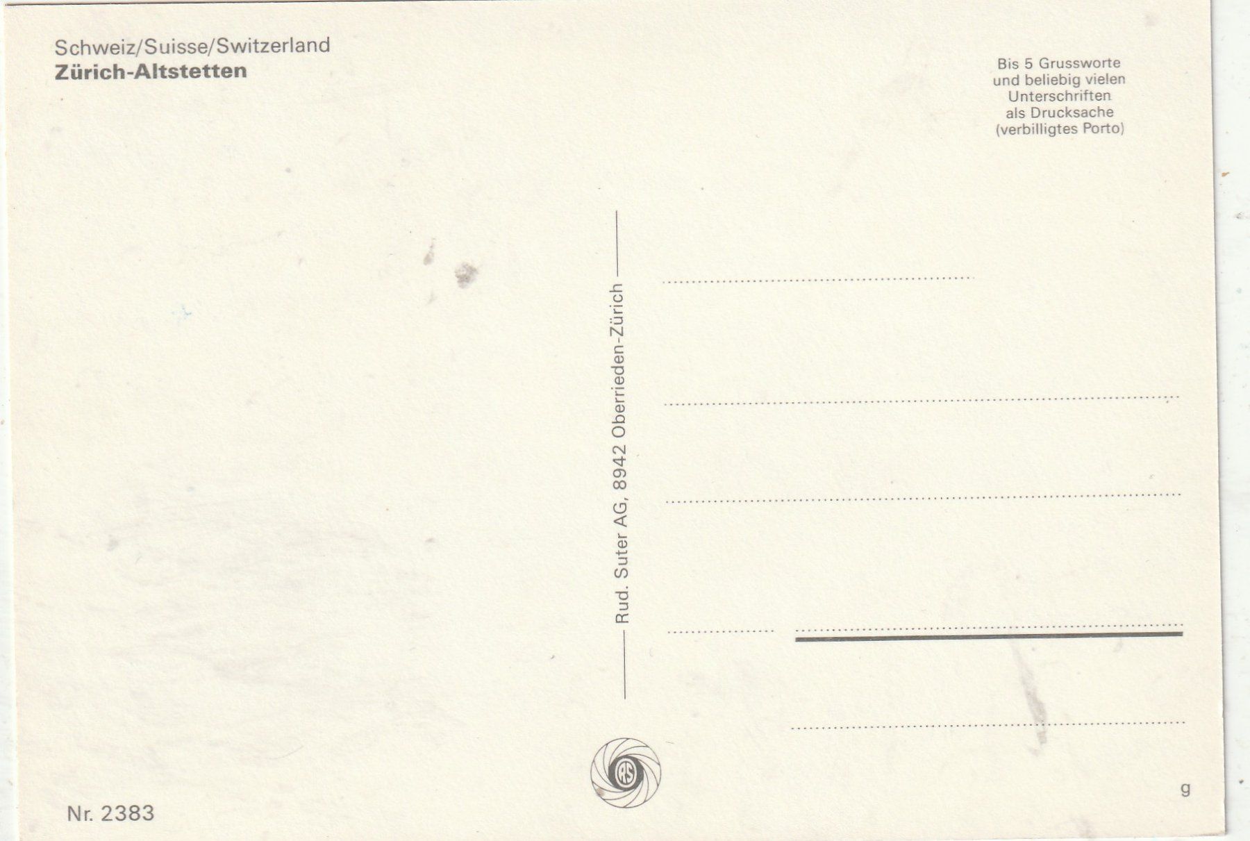 Cartoline postali: Zürich Altstätten MBK – Usato da Lumbrein venduto da made02 1