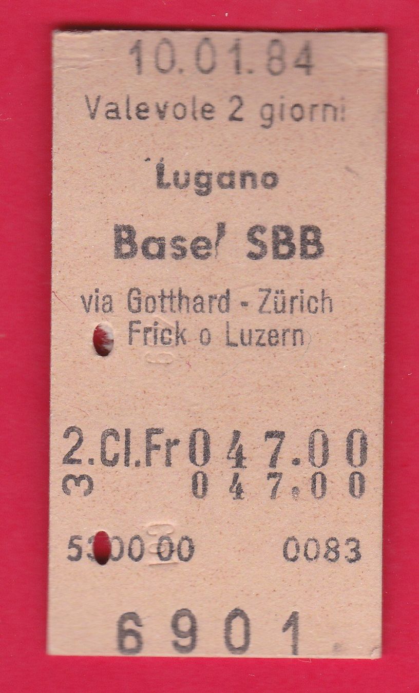 Tickets: KARTON BILLETT, LUGANO - BASELSBB, 2.KLASSE, EINFACH – Gebraucht aus Oberrieden von Gebirgsstelze