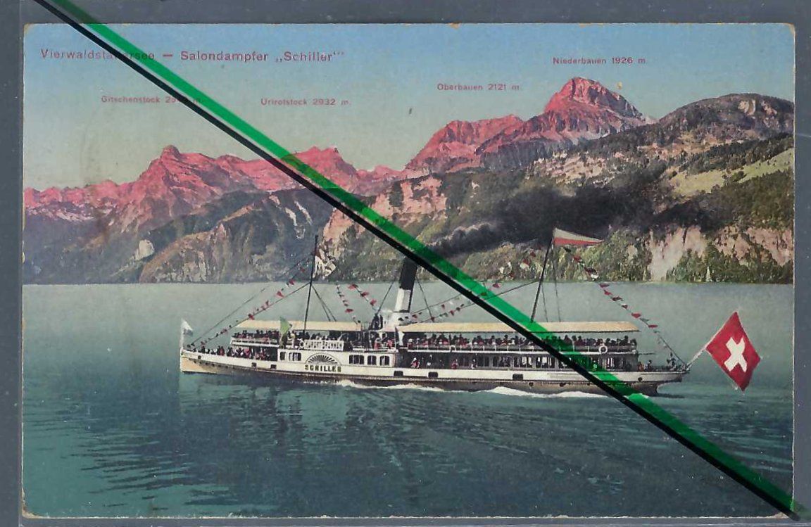 Cartoline postali: Urnersee. Dampfschiff 'Schiller'. Urirothstock. – Usato da Horw venduto da SwissSteamMemories