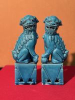 Pair of Chinese Blue Glazed Foo Lions