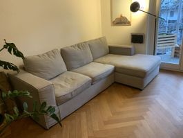 Ecksofa hellgrau Stoff mit Recamiere guter Zustand