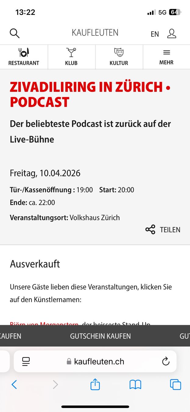 Biglietti: Zivadiliring 9.4.26 2 Tickets – Nuovo (secondo la descrizione) da Zürich venduto da lea_6d9f