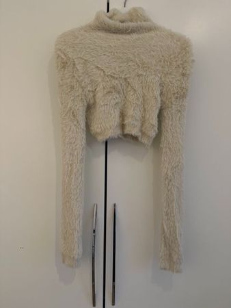 H&M Cropped Teddy-Rollkragenpullover creme, Damen Gr. XS