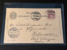 PK mit Zusatzfrankatur 1898, Luzern - Pfaffenweiler Baden