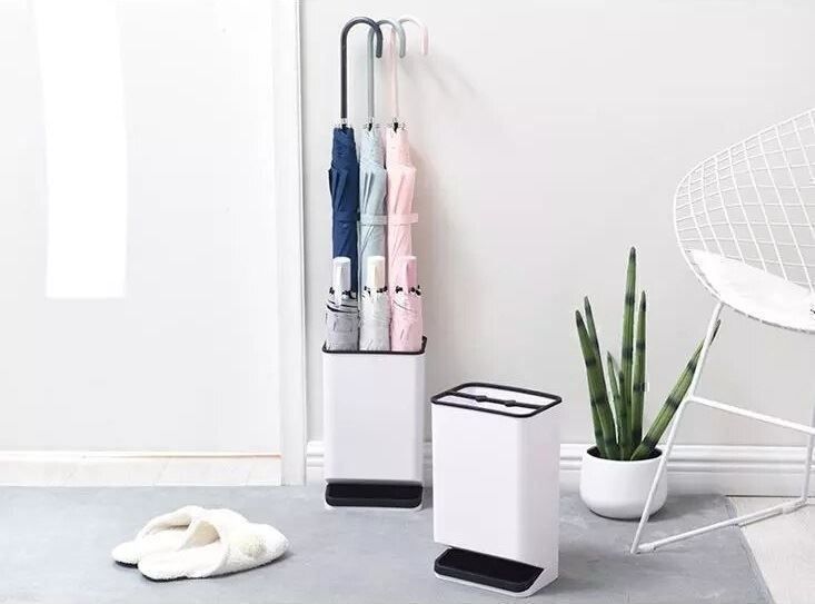 Neustein Schirmständer Modern - Quadratischer Metall-Ständer Mit 2 Haken & Auffangschalen