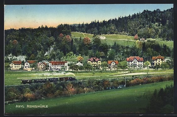 Cartoline postali: AK Remismühle, Asyl mit Eisenbahn, 1914 – Usato da Berlin venduto da bartko-reher