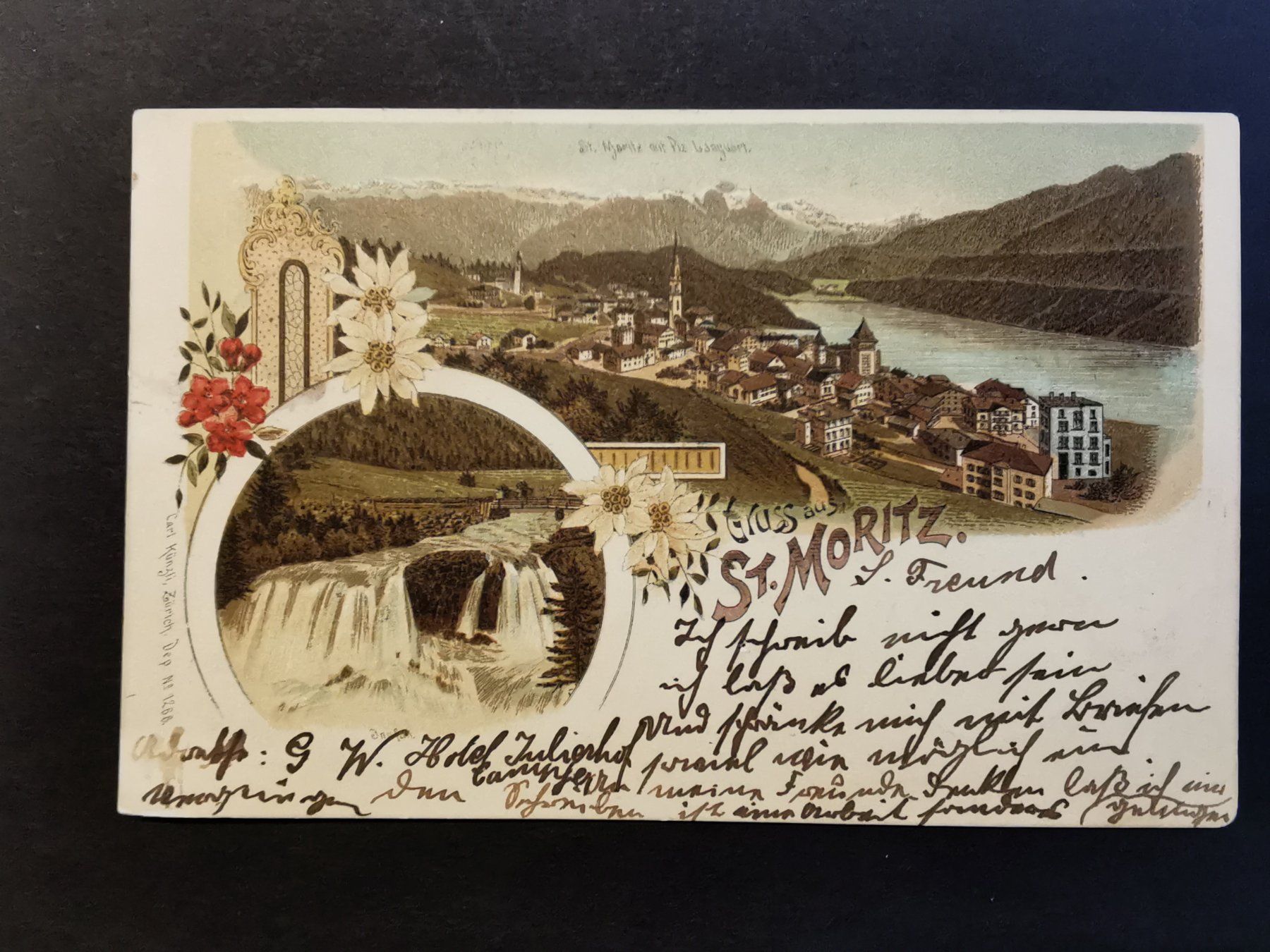 Cartoline postali: Litho  St. Moritz  Ansichtskarte  Engadin  Graubünden  1899 – Usato da Rheineck venduto da kat_7gld