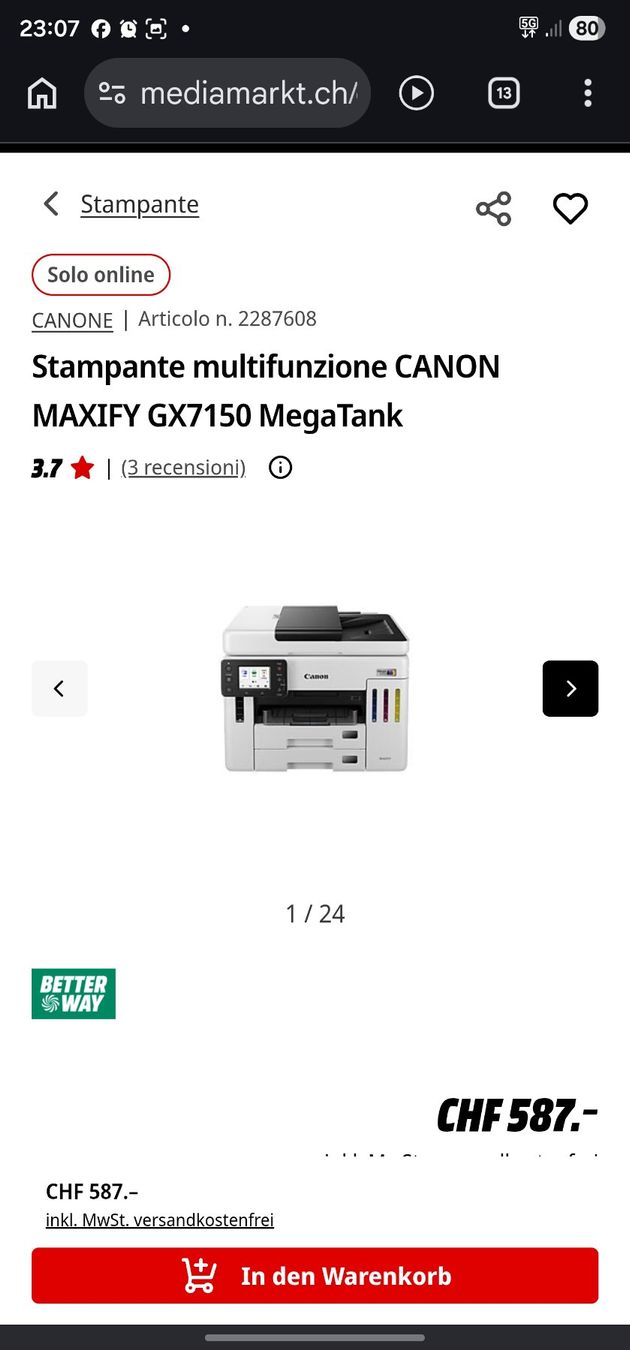 Canon Stampanti: Neu Drucker Canon Modell: MAXIFY GX7150 Aktuel NP 587 fr – Nuovo e nell'imballaggio originale da Meggen venduto da dav_7vw6 1