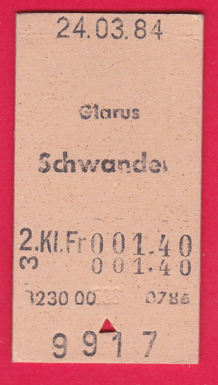 Tickets: KARTON BILLETT, GLARUS - SCHWANDEN, M2.KLASSE, EINFACH – Gebraucht aus Oberrieden von Gebirgsstelze