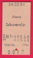 KARTON BILLETT, GLARUS - SCHWANDEN, M2.KLASSE, EINFACH
