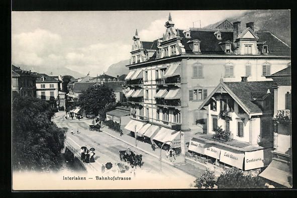 Cartoline postali: Interlaken, Bahnhofstrasse mit Café von – Usato da Berlin venduto da bartko-reher
