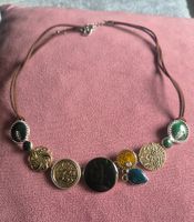 Collana donna boho ciondoli fantasia verde oro cuoio
