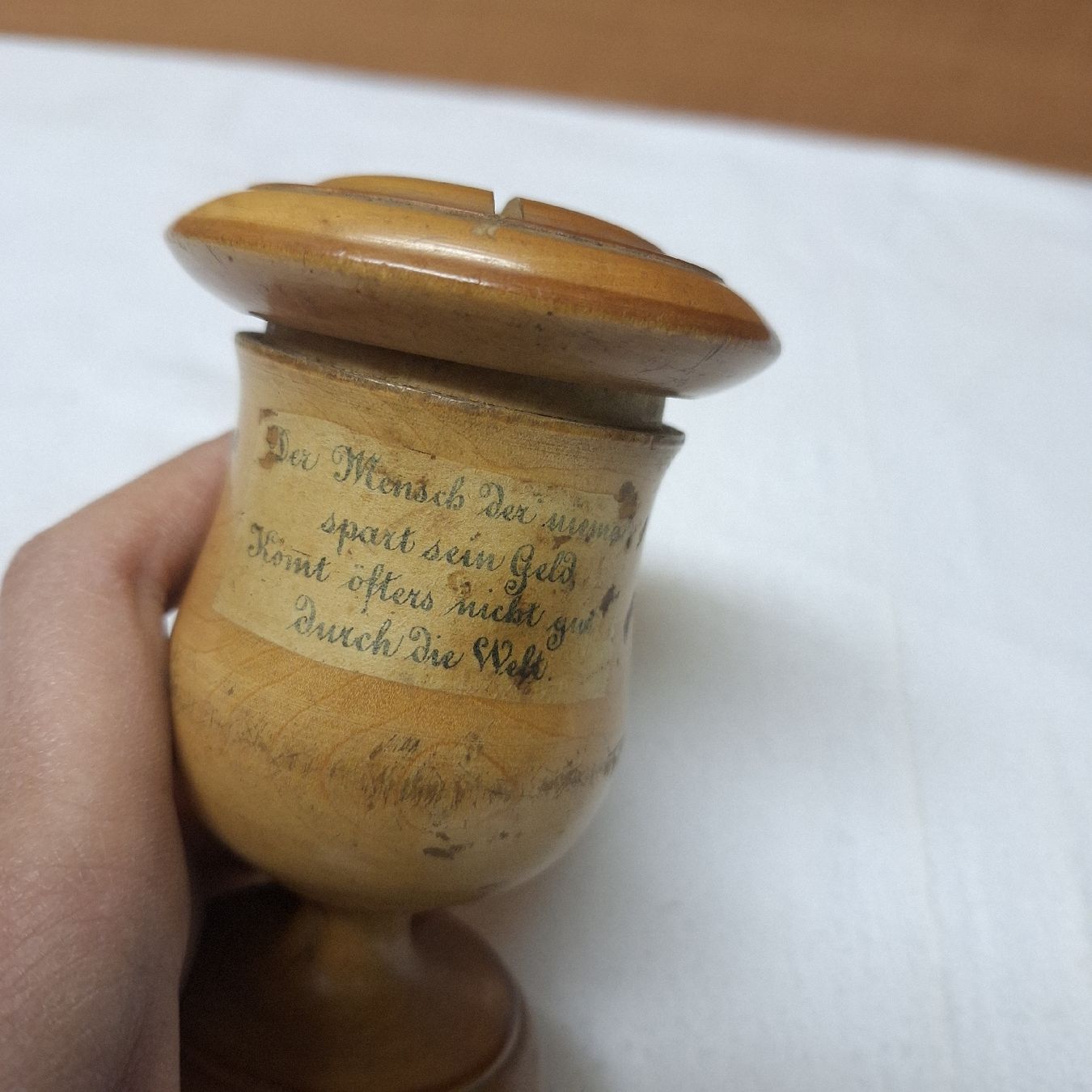 Spardosen: Antike Spardose Holz mit Bild, Spruch – Gebraucht aus Winterthur von Goldpipau 6