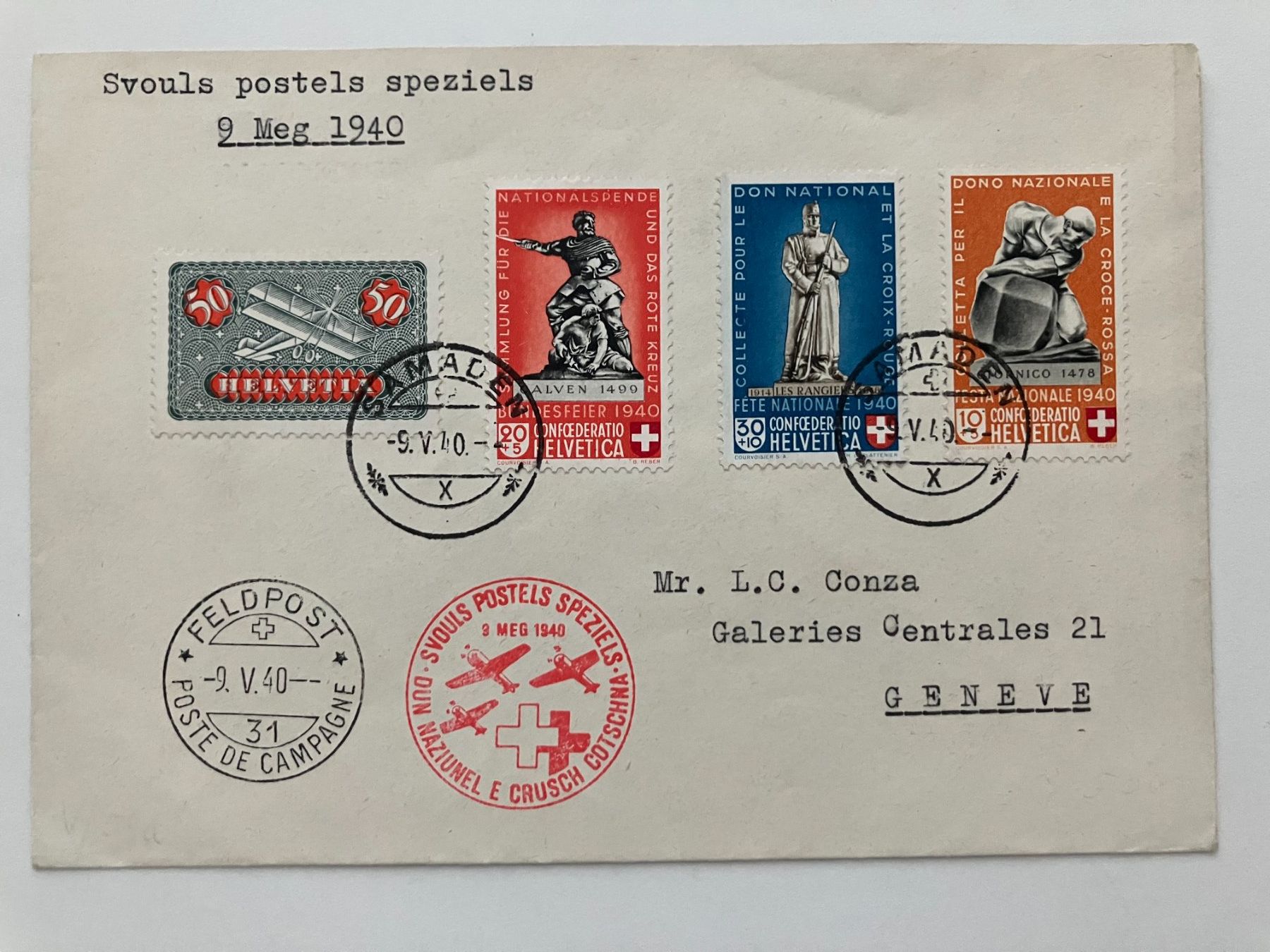 Tutti i francobolli: Pro Patria 1940, 20c hellrot, Kat. 5c, KP 75.-- – Usato da Würenlos venduto da Eulenpostuhu