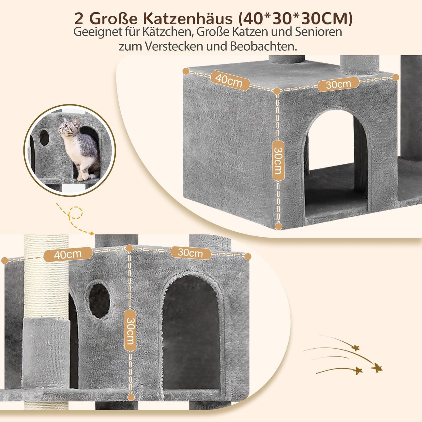 Tiragraffi: Katzen Kratzbaum Katzenbaum XXL 193cm Plattform hellgrau – Nuovo e nell'imballaggio originale da Wittenbach venduto da VELARO 4