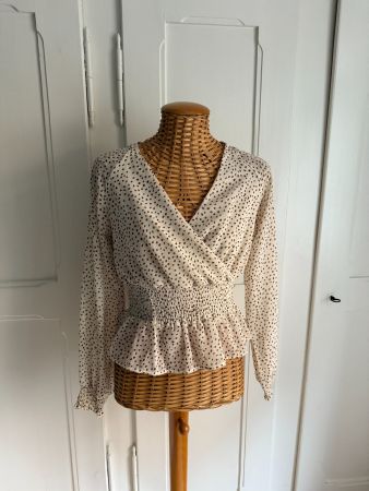 JAPNA - Chiffon Wickelbluse beige-braun gepunktet XS