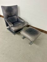 Design Leder Sessel mit Fusshocker Chromgestell Rolf Benz