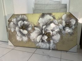 Leinwandbild Blumen Weiss Gold 120x60cm neuwertig