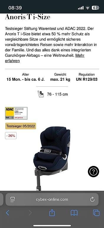 Cybex Seggiolini per auto: Cybex Anoris T-isize Autositz – Usato da Zwieselberg venduto da rocktheblock11 4