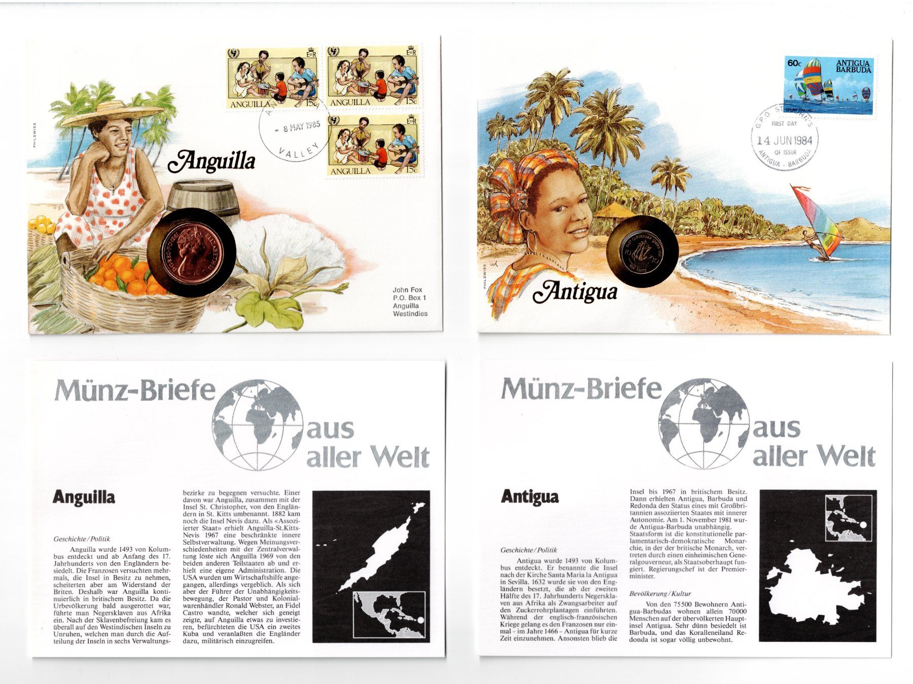 Alle Münzen: Anguilla_1985_Antigua und Barbuda_1984_2 Münzbriefe ab 1.00 – Gebraucht aus Hombrechtikon von Fraese01
