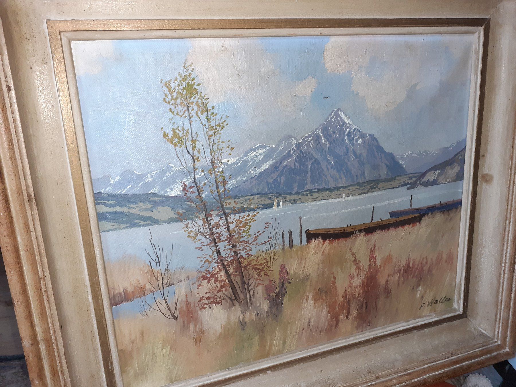 Dipinti: F Waller Thunersee mit Niesen Antikes Gemälde Landschaft – Usato da Küssnacht am Rigi venduto da perlboote 1