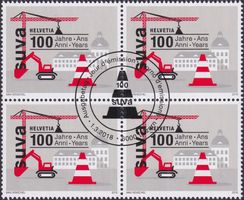 2018, Nr.1672 (Suva) Viererblock mit Ersttags-Stempel.