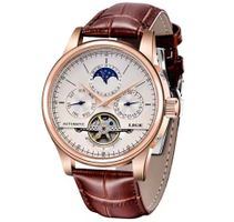 Montre automatique LIGE homme bracelet cuir marron