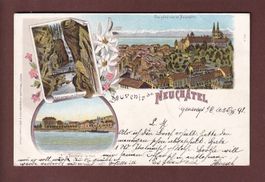 Souvenir de NEUCHÂTEL - 1898 Litho Guggenheim // pli //