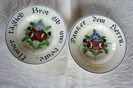 2 Niederweiler Steingut Teller "Unser tägl. Brot" + "Danket"