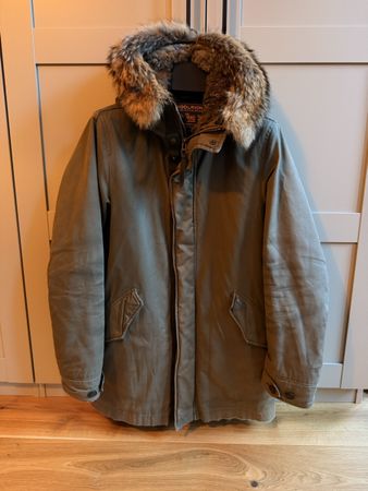 Woolrich Parka Jacket Fur Hood Green Size EU M
