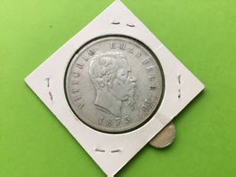 5 Lire Silbermünze ,Vittorio Emanuele ll 1875 M.