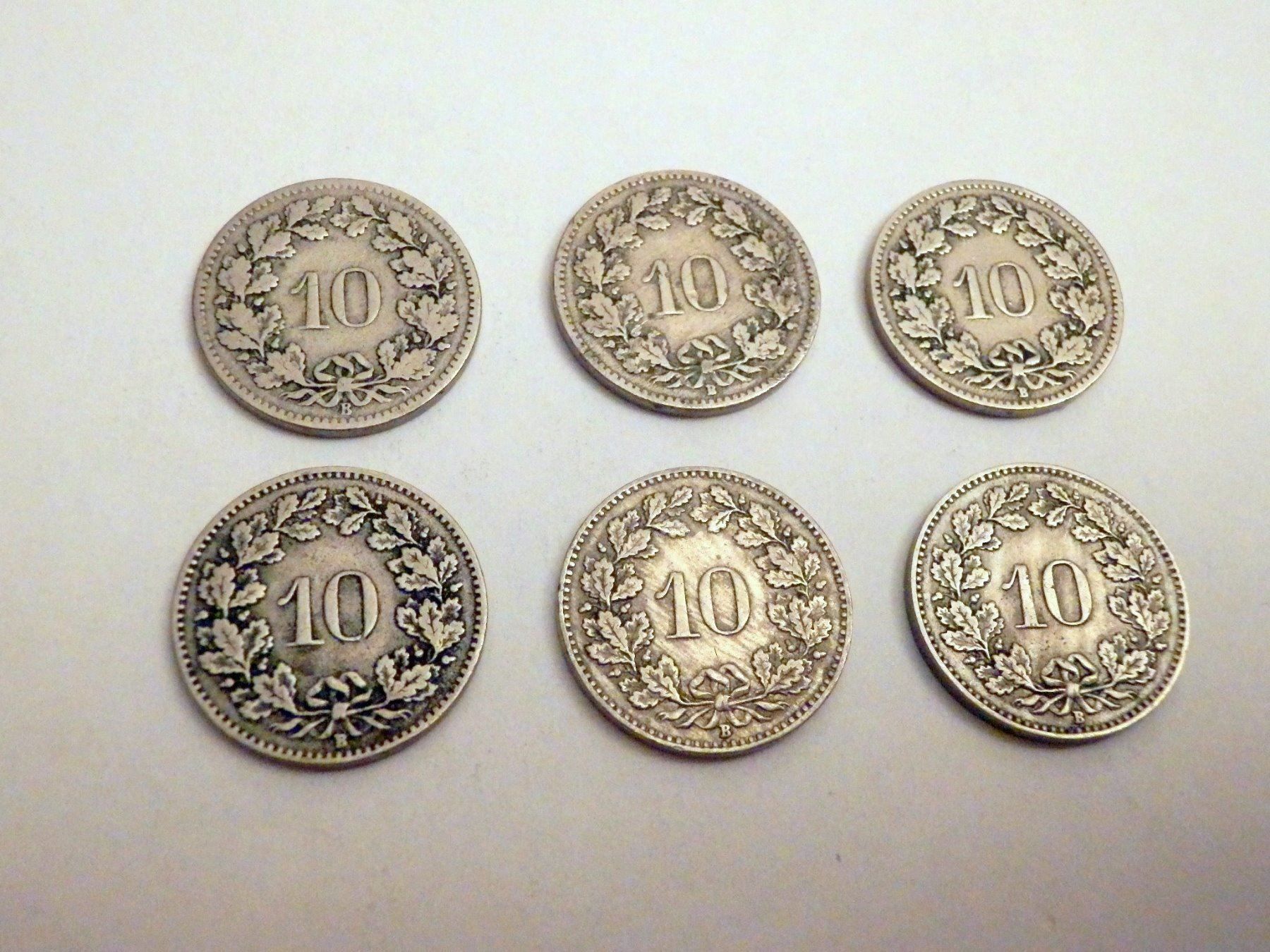 Tutti le monete: Lot 10Rp. 1885 - 1926 diverse, ss + vorz – Usato da Ueberstorf venduto da dinbau 8