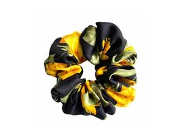 Scrunchie 100% Seide hand made Silvia-K schwarz gelbe Rosen