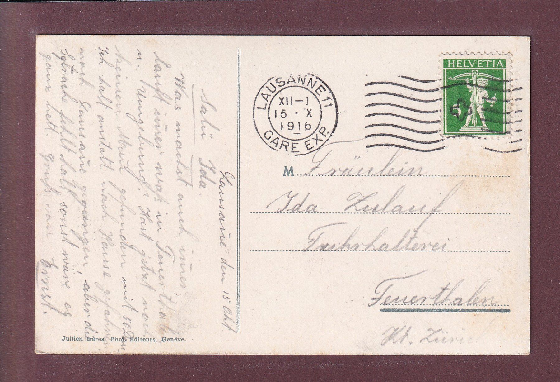 Ansichtskarten: LAUSANNE - Grand Pont - Enseignes - 1916 – Gebraucht aus Pully von nicecards 1