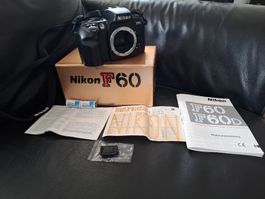 Nikon F60 analog camera body with box and accessories