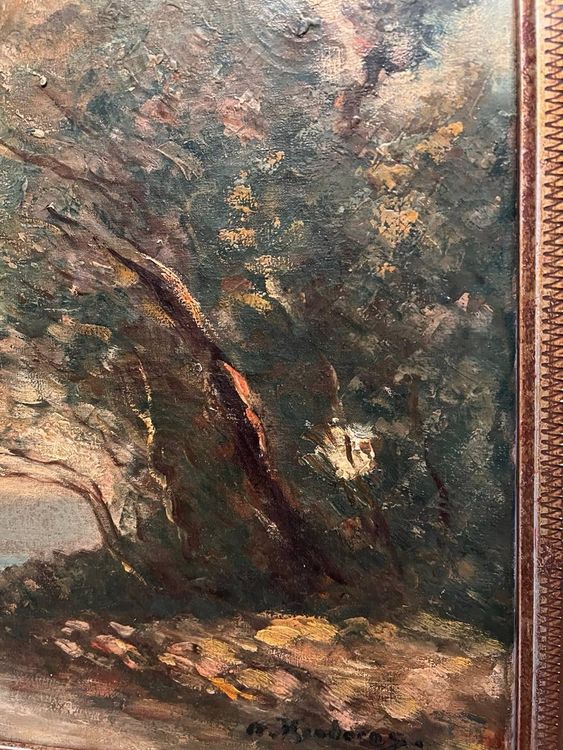 Ölgemälde Fischerboot am See antikes Bild Signiert (135) (Gebraucht