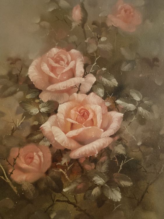 Stilleben rosa Rosen.Unleserlich signiert.Gemälde. (Gebraucht) in ...