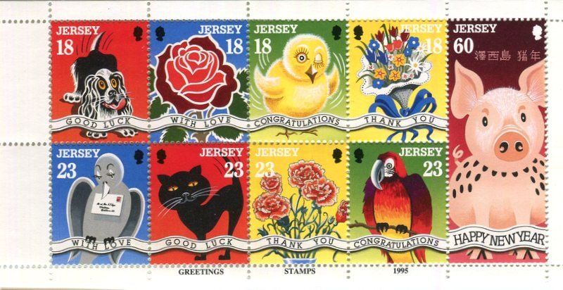 Alle Briefmarken: Block "Glückwünsche". Jersey – Neu und originalverpackt aus Basel von Butsch5