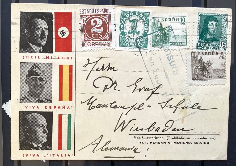 1938 Spanien Postkarte Zensur Franco Hitler Mussolini Rar ! (Gebraucht ...