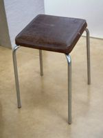 Vintage Hocker / Sitzhocker mit braunem Kunstlederbezug