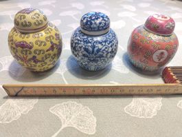 3 Porzellan Dosen Set bunt bemalt guter Zustand