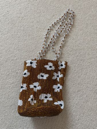 Sac à main Pura Utz perles motif fleurs marron 