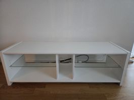 White TV Stand with Glass Shelves