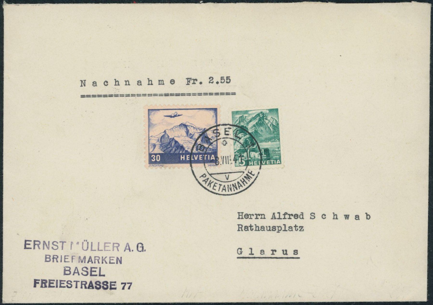 Tutti i francobolli: 1941 - Flugpost - Brief - MiF – Usato da Schindellegi venduto da leecollect